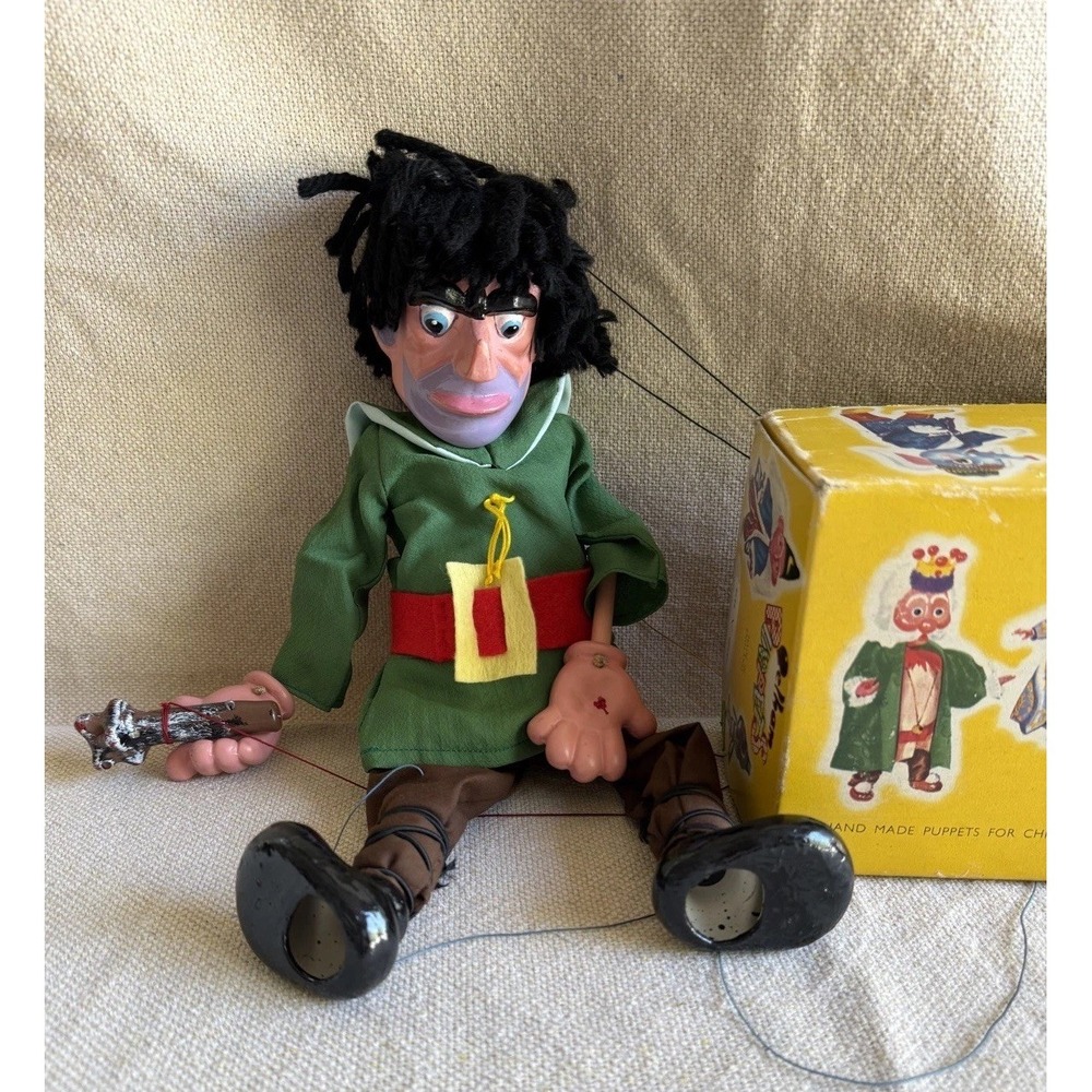 1960 Vintage 15" Pelham Puppet Green Giant Marionette w/ Club & original box EUC